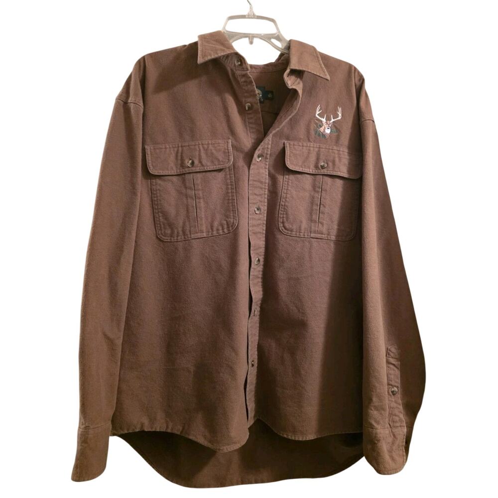 Vintage Cabela’s Deer Embroidered Button Down Shirt Soft Cotton Brown Mens XL